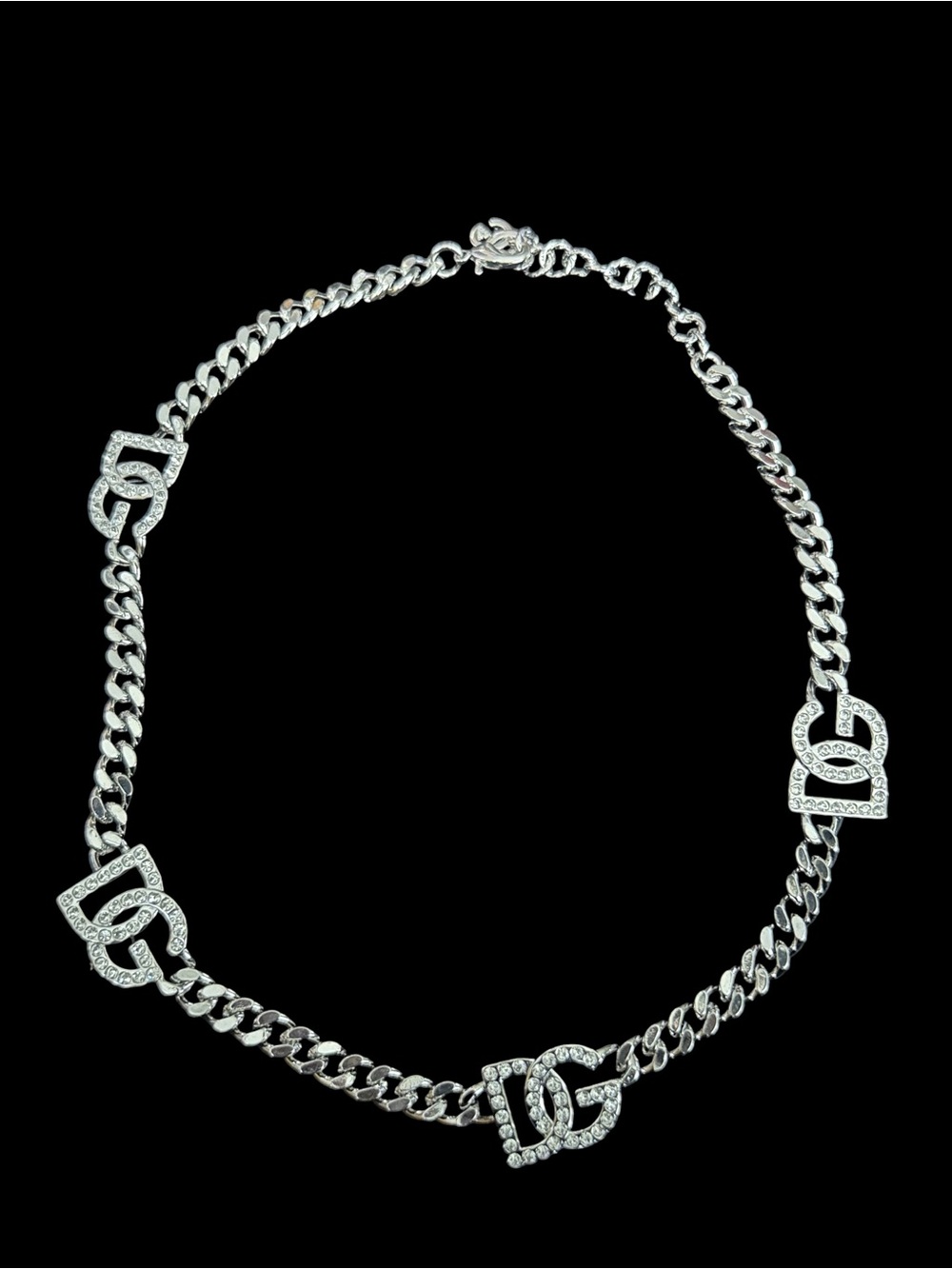Silver D&G Crystal Link Chain Necklace - Elegant Women's Jewelry - Picture 5 of 7